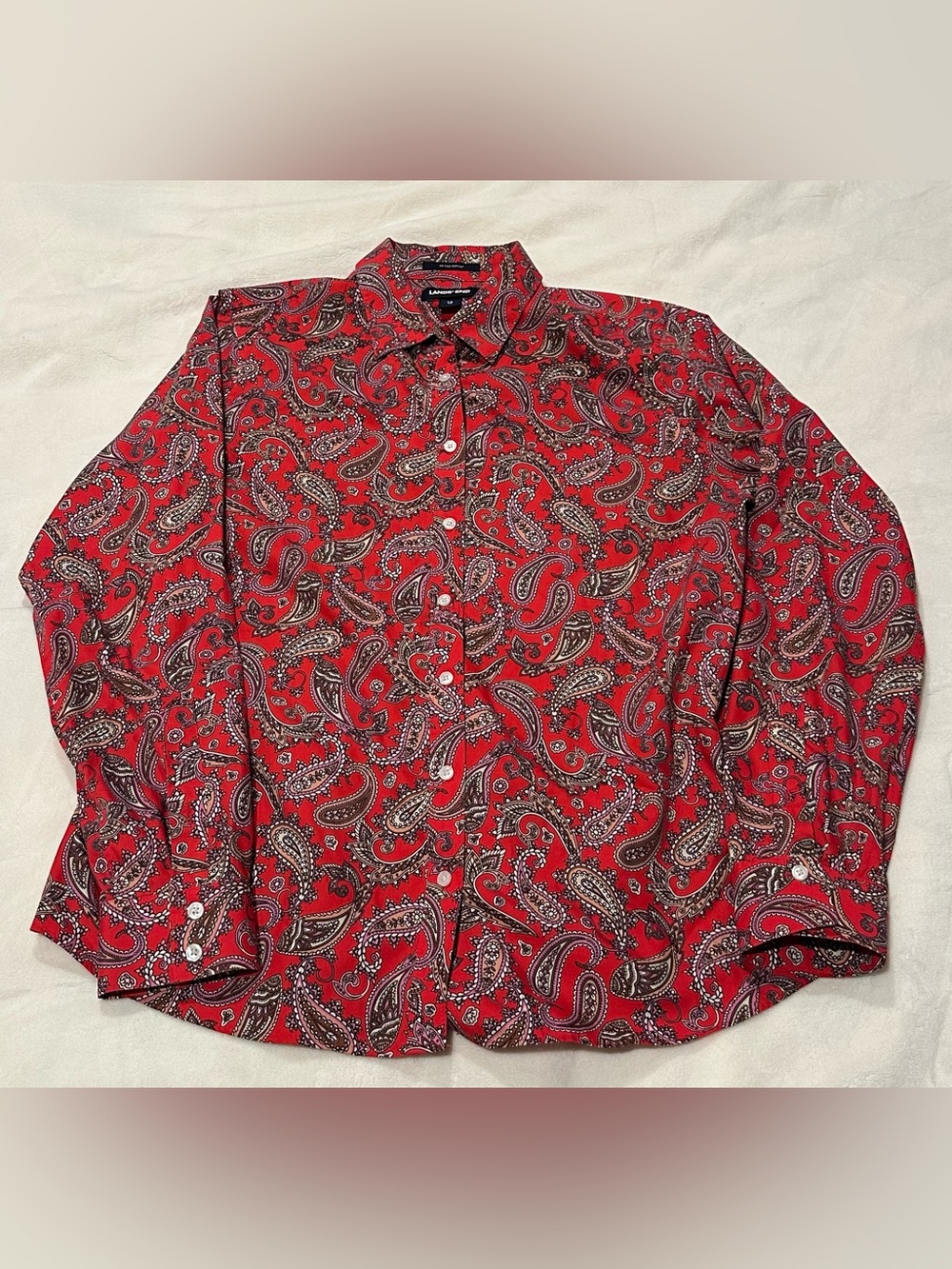 Lands' End Red Paisley Button-Down Shirt